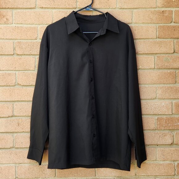 Men’s Button Down Shirt Small Black Long Sleeve Casual Dress Top Polyester - Picture 1 of 7